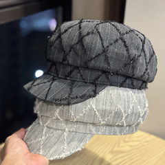 新款韩版ins八角帽子女秋季复古菱形格纹贝雷帽百搭画家帽显脸小