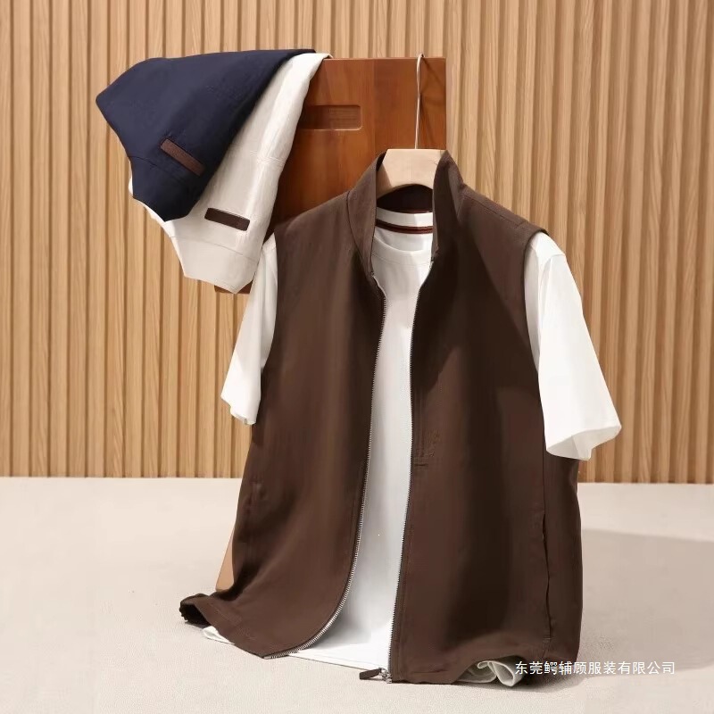 Quiet Luxury Old Money Style Spring Season Lyocell Linen Blend Versatile Casual Men's Lightweight Stand Collar Vest Quiet Luxury Old Money Style Spring Season Lyocell Linen Blend Versatile Casual Men's Lightweight Stand Collar Vest