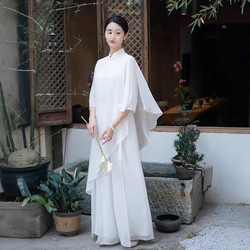 エレガントな禅茶服、妖精仏陀婦人服、中国風白い在家瞑想スーツ、ヨーロッパとアメリカのその他|undefined