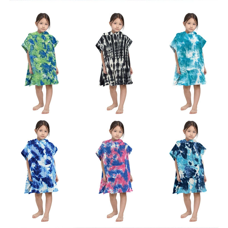 Keep warm children's bathrobe for swimming, beach trench coat with hood, quick dry bath towel