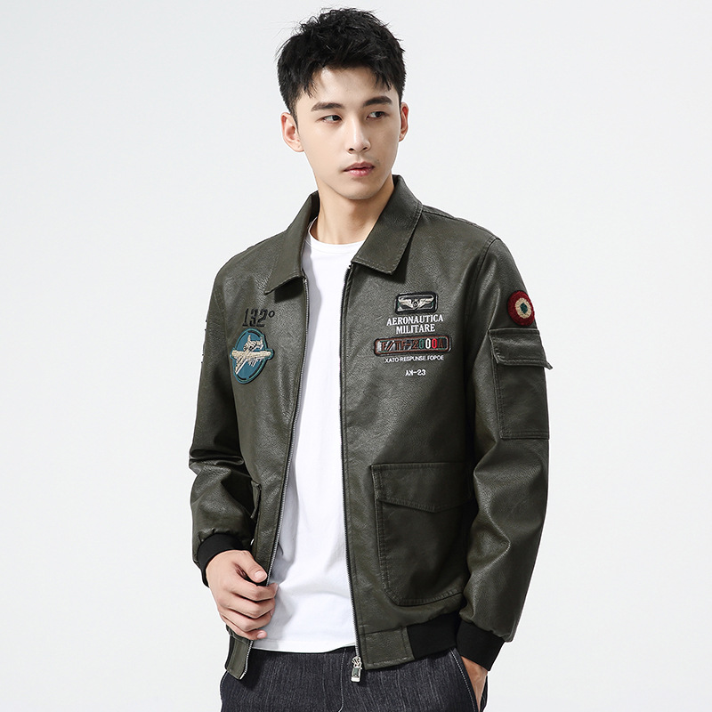 Chaqueta de cuero de moda guapo primavera y otoño chaqueta de cuero de moda callejera coreana delgada chaqueta de locomotora retro