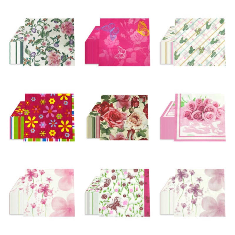 Manufacturer Wholesale Flower Plant Printed Napkins Party Holiday Party Napkins Colorful Napkins Cross-Border