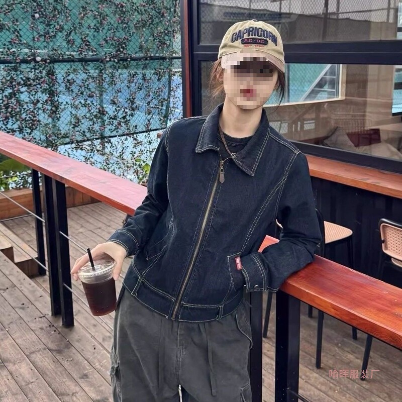 American Retro Short Zipper Casual Denim Jacket for Women 2026 Spring Thin Hong Kong Style Sports Top Trendy