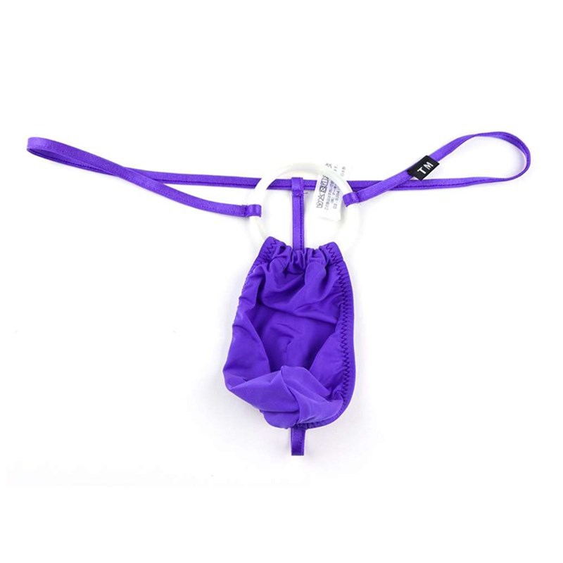 Tanga de los hombres cintura delgada en forma de O JJ conjunto de plástico círculo grande ropa interior de los hombres sexy de alta elástico de seda de hielo de los hombres T Pantalones