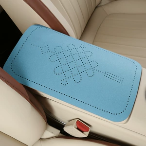 Car armrest box pad, suede fabric, Chinese knot perforated armrest box protective cover, universal central armrest heightening pad