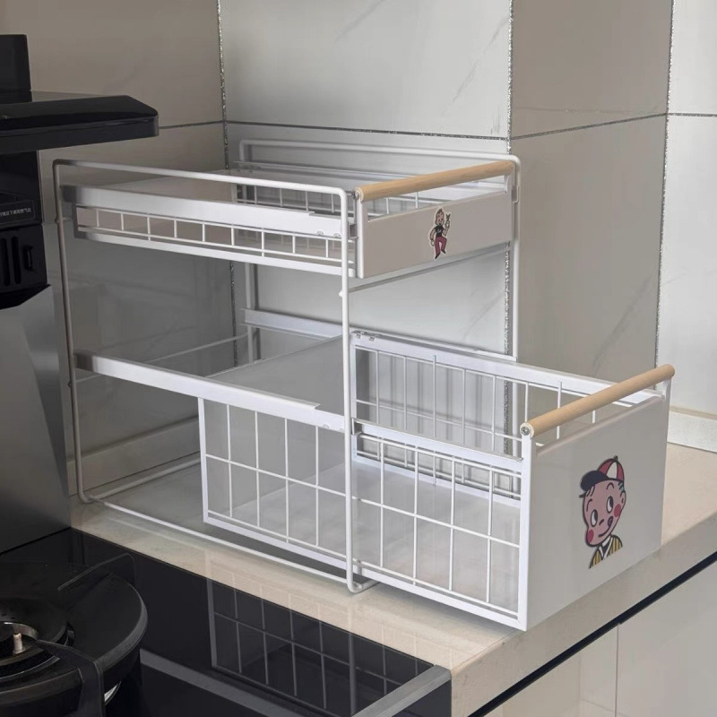 Estante de almacenamiento de agua de cocina sin instalación condimento platos tipo extracción estanque de almacenamiento estante de estratificación de cesta de extracción de gabinete