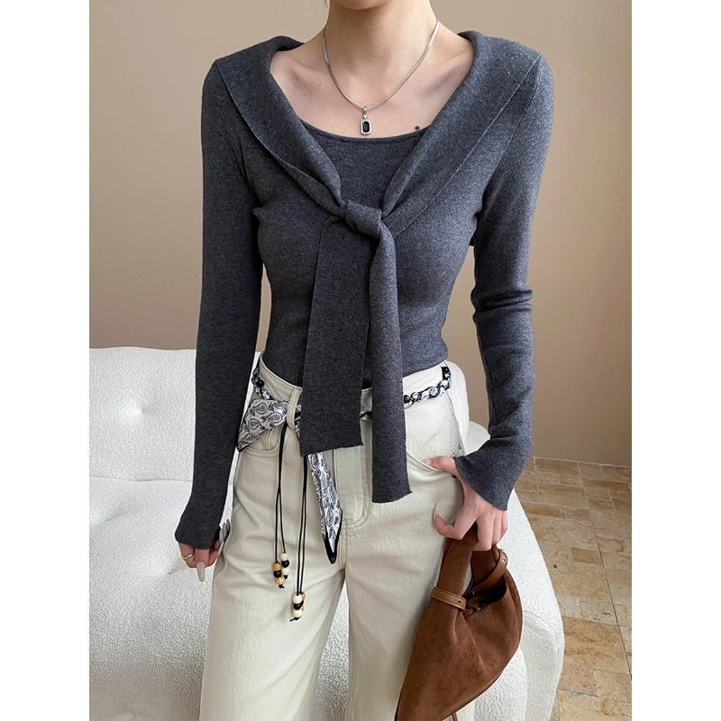 司南 博主日常 设计感披肩海军领气质修身显瘦打底针织衫 SN8197