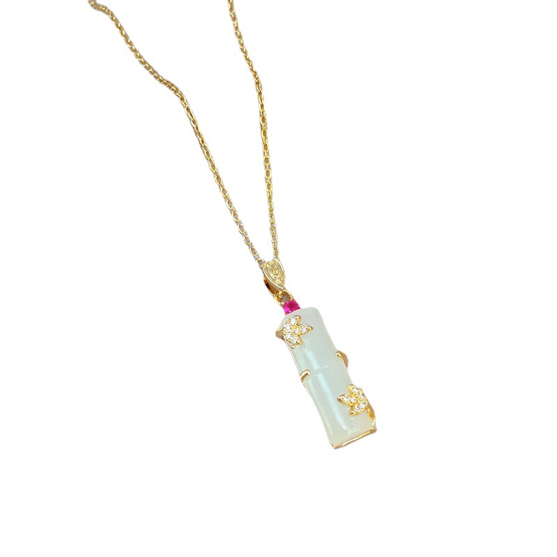 [Titanium Steel] Jade Bamboo, Geely, Luxury, Micro Diamond Necklace, Female Transfer Beads, Net Red Collar Chain_senzul.com