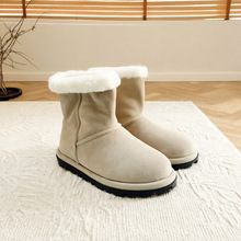 2025秋冬新款加绒保暖短筒真皮女靴牛皮简约百搭羊毛雪地靴大棉鞋