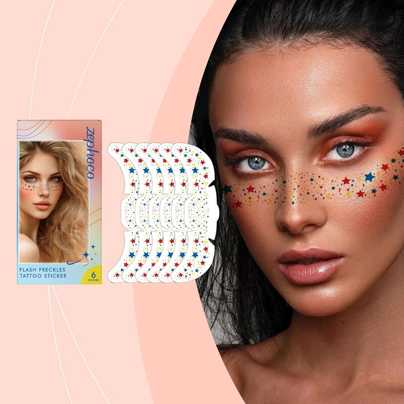 Zephoco Flashing Freckle Tattoo Stickers Star Flashing Decorative Face Tattoo Stickers Available in Red, White, and Blue Colors