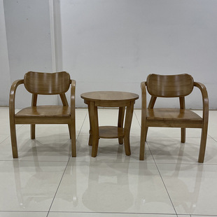 Chinese Solid Wood Oak Round Chair 2+1 Round Chair Three-Piece Set Round Coffee Table Low Table Hotel Room Rest Chair