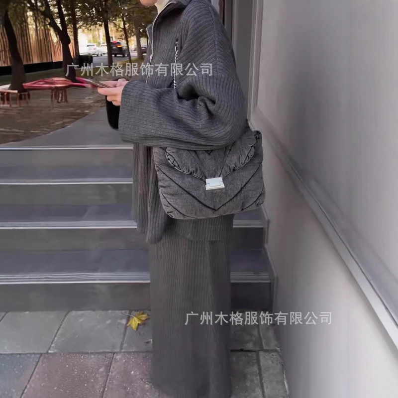 2025款秋外贸亚马逊热卖女装简约慵懒毛衣高级感纯色针织裙套装女|undefined
