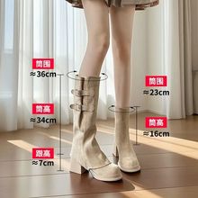 可拆卸靴筒2025新款秋冬加绒短靴女粗跟高跟靴子绒面防水台马丁靴