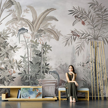 Katiya美式树田园手绘艺术芭蕉客厅电视背景墙壁纸无缝壁画墙布8d