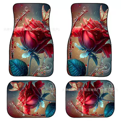 stain-resistant floor mat rose skull, Avtomobil döşəmə paspasları - rz-rose-33-44cm-two-pieces