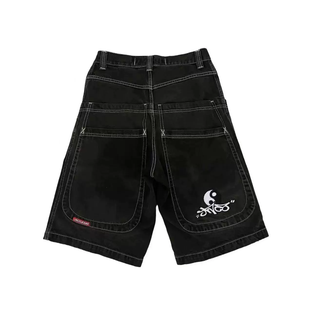 Джинсовые шорты ретро, loose fit, стирка черный/синий, разные размеры (2–XXL)