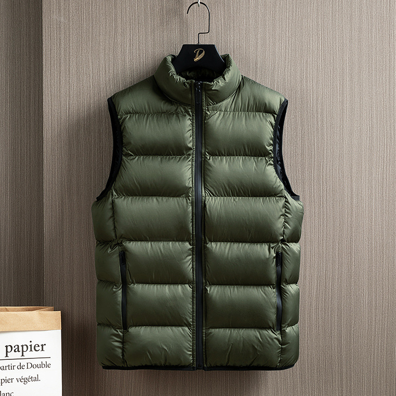 Autumn and winter men's plus size warm thick down cotton vest, jacket, shoulder, stand up collar print_voghion.com