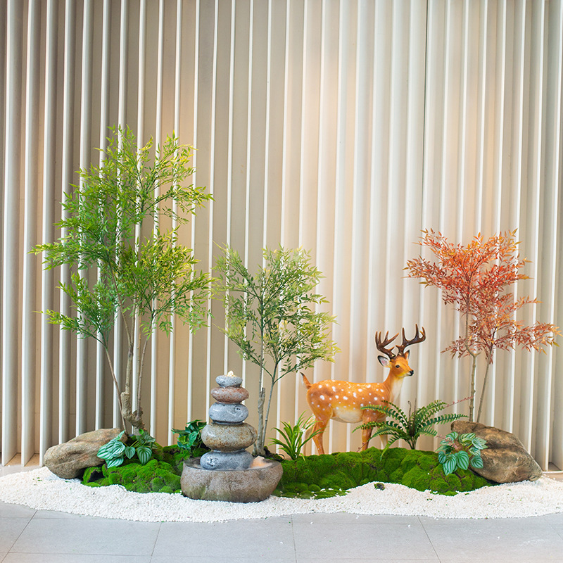 造花南天竹鉢植え造園緑植物装飾屋内外階段コーナーウィンドウ床レイアウト|undefined