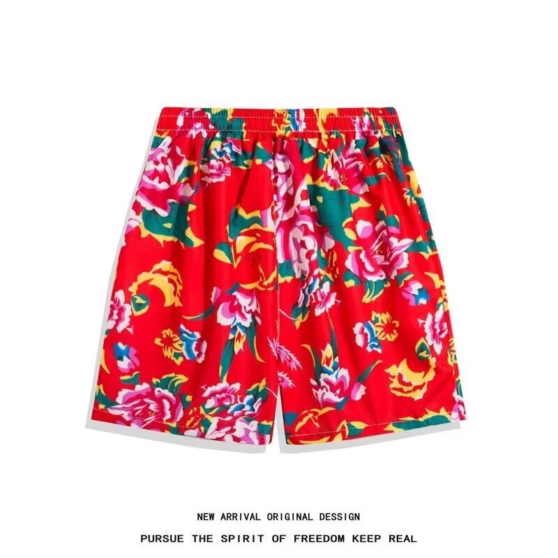 Northeast Big Flower Cloth Shorts Internet Popular Men's and Women's Couples Same Flower Shorts Casual Loose Big Shorts Holiday Performance Clothes