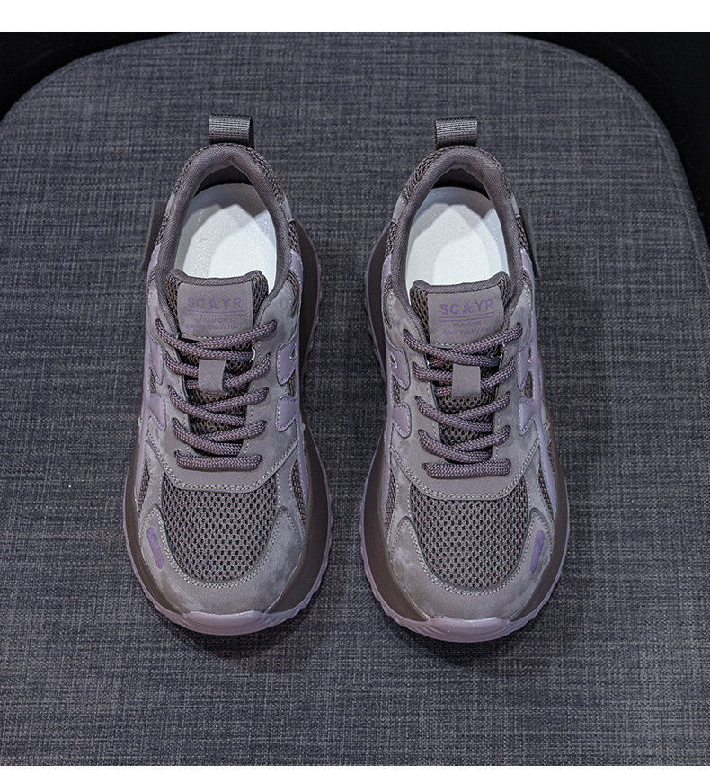 Giày sneaker nữ đế dày phong cách retro dành cho người dáng nhỏ, giày dad hot trend thu 2026, tăng chiều cao — M2933-1 màu xám đính kim cương, M2933 màu đen, M2933 màu nâu, M2933-1 màu đen đính kim cương chi tiết 30