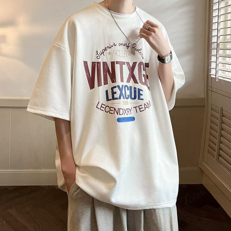 Хлопок американский ретро высокая улица футболка с короткими рукавами для мужчин летом