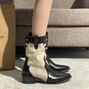 Black Design Sense Niche Pointed American Style Boots Women's Summer 2023 New Knight Boots Retro Western Cowboy Boots