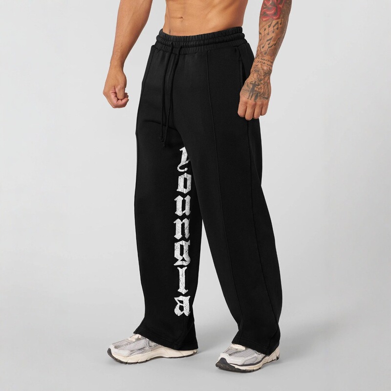 Youngla American Letter Print Casual Pants Jogger Muscle Sports Fitness Cotton Loose Straight Pants