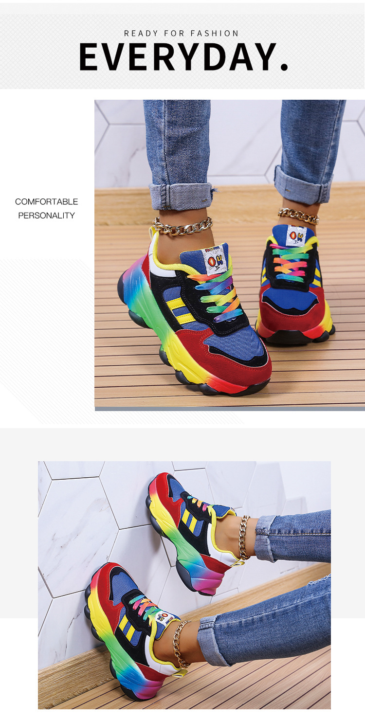 Außenhandel Große Größe Casual Einzelne Schuhe Regenbogen Unten Mode Spitze Fly Weben Atmungsaktive Casual Sport Spot Einzelne Schuhe Frauen_voghion.com