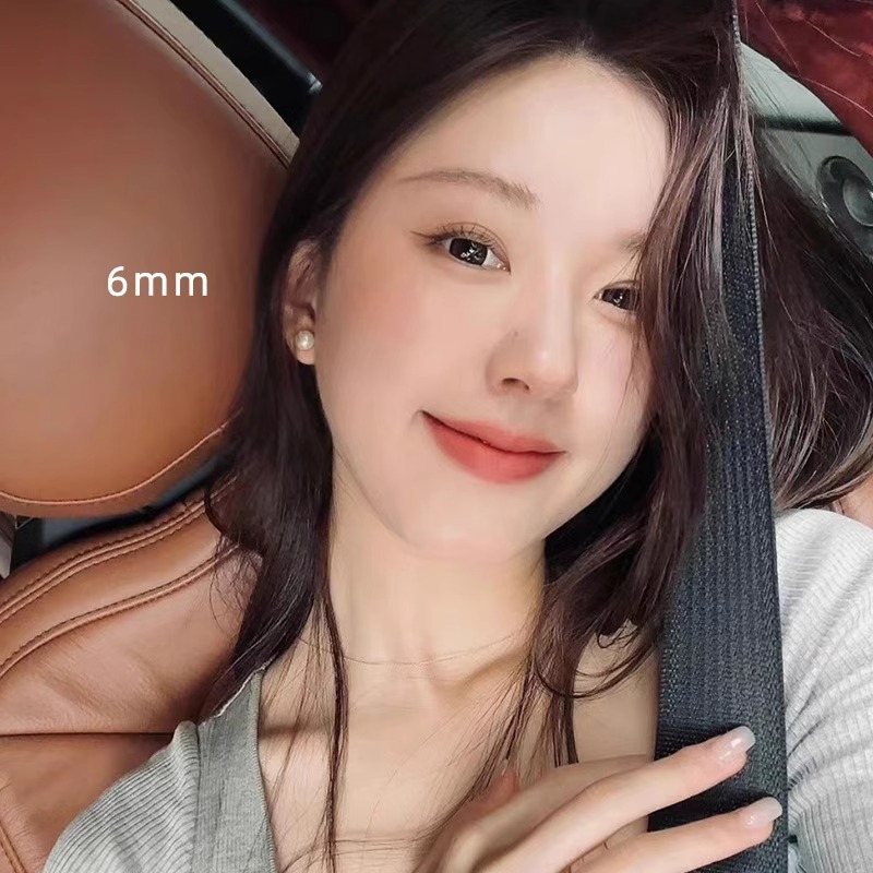 여성용 S999 스털링 실버 니들 담수진주 귀걸이 [화이트 6mm]