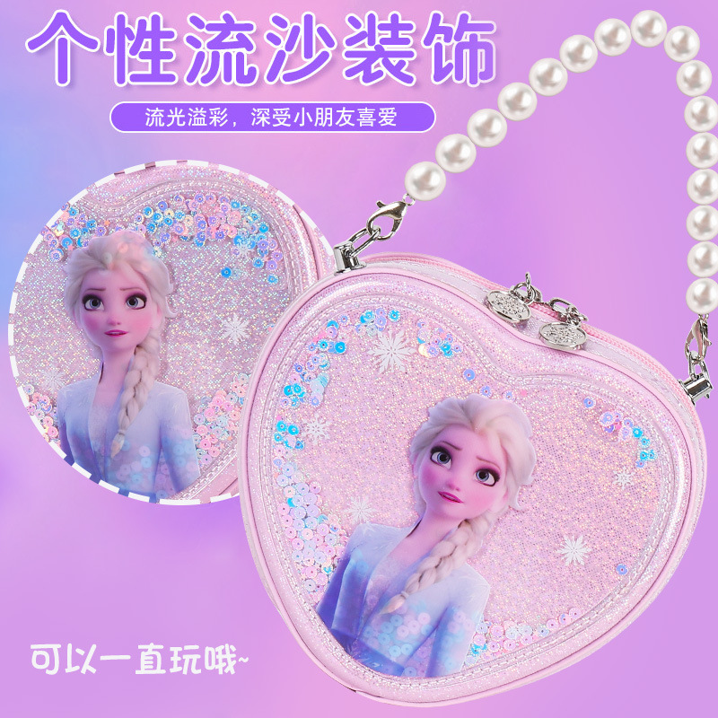 Bolso de Princesa para Niñas 2022, Bolso de Mano de PU con Perlas de Moda, Bolso Bandolera con Forma de Corazón de Frozen