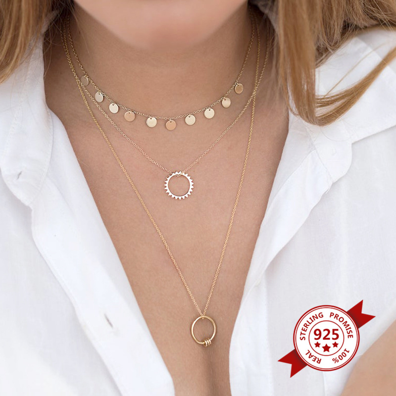 Collar Con Colgante De Cobre Y Sol De Plata De Moda S925 display picture 5