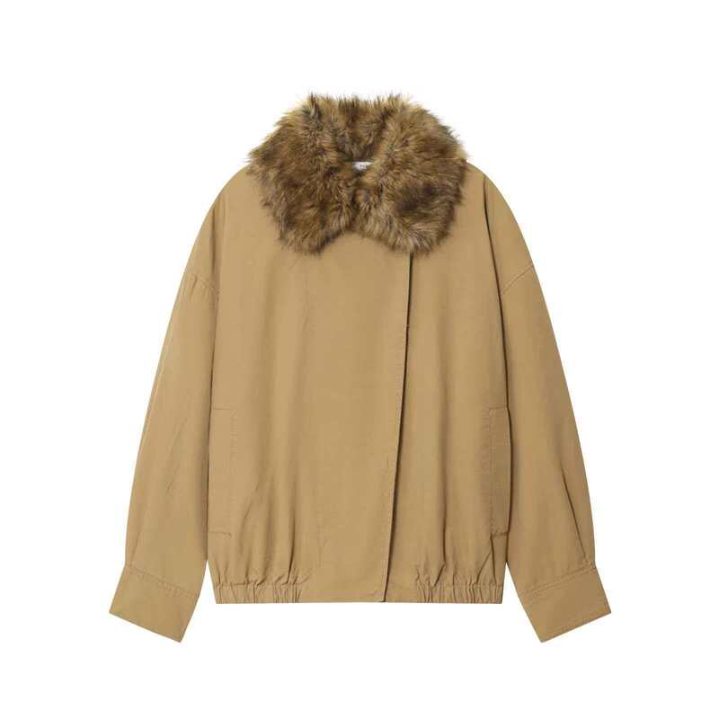 Za Cross-Border European and American Fashion Aliexpress Hot-Selling Autumn Stylish Versatile Faux Fur Collar Bomber Jacket Coat