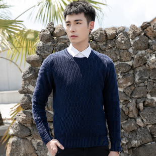Winter New Round Neck Sweater Men's Solid Color Slim Fit Wool Young Men's Fashion Long Sleeve Backing Warm Sweater