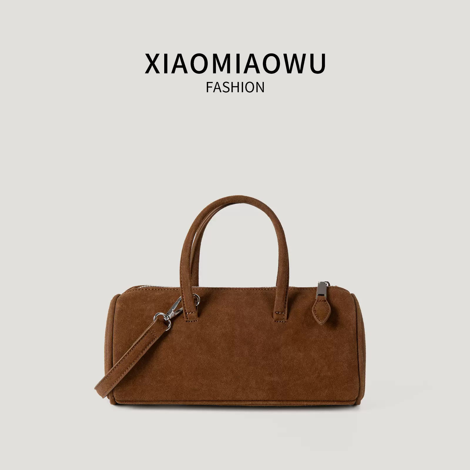 秋冬波士顿枕头包复古时尚手提包通勤女高级感休闲麂皮单肩斜挎包