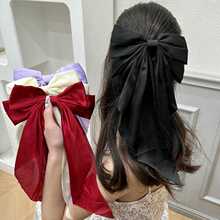 网红复古大蝴蝶结飘带发夹后脑勺固定头发夹子黑红气质弹簧夹头饰