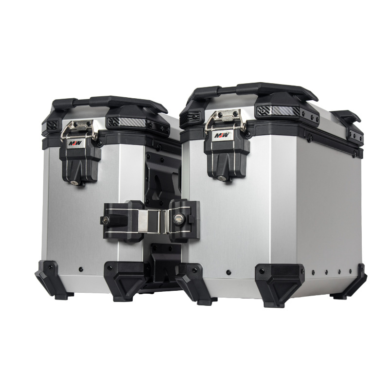 38Lbm Lockable All-Silver Straight-Edge Aluminum Alloy Three-Box Motorcycle Tail Box Side Box Scooter Electric Vehicle Storage
