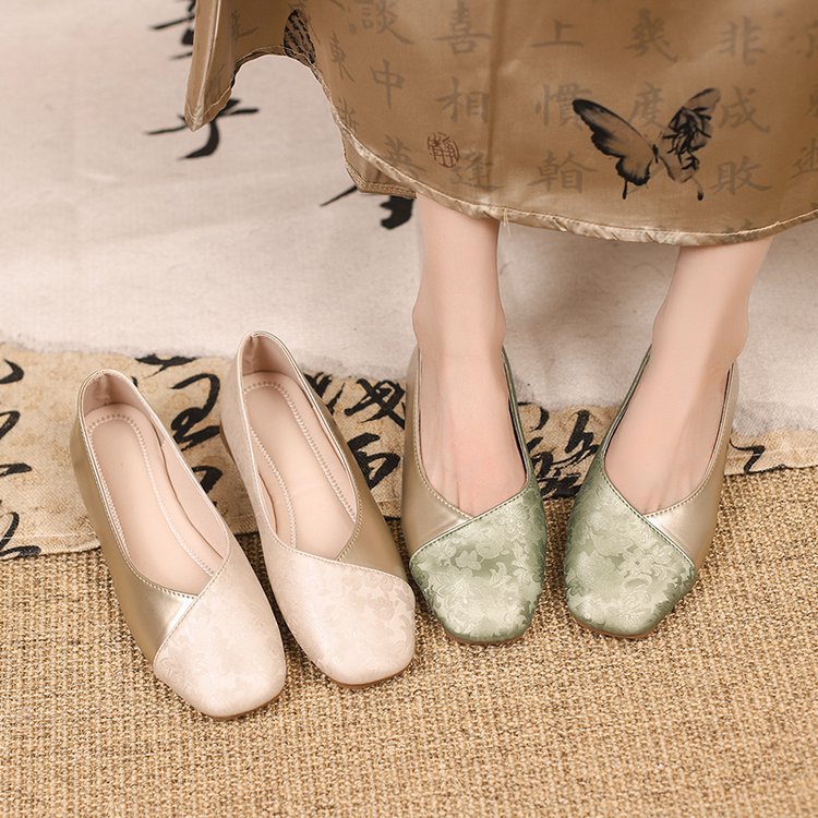 Two-tone autumn retro Mary Jane shoes square toe low-cut