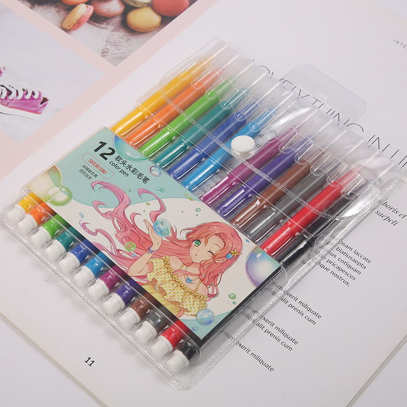 新品水彩ペンキッズ幼稚園塗り絵ミニ水彩ペンカラフルペン12色入落書き|undefined