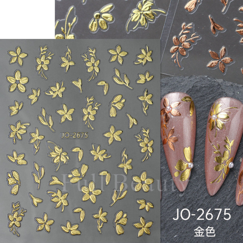 国境を越えた新しいネイルシールinsは手描きの金枝玉葉箔押し金の花のような花の花の爪をまねる|undefined