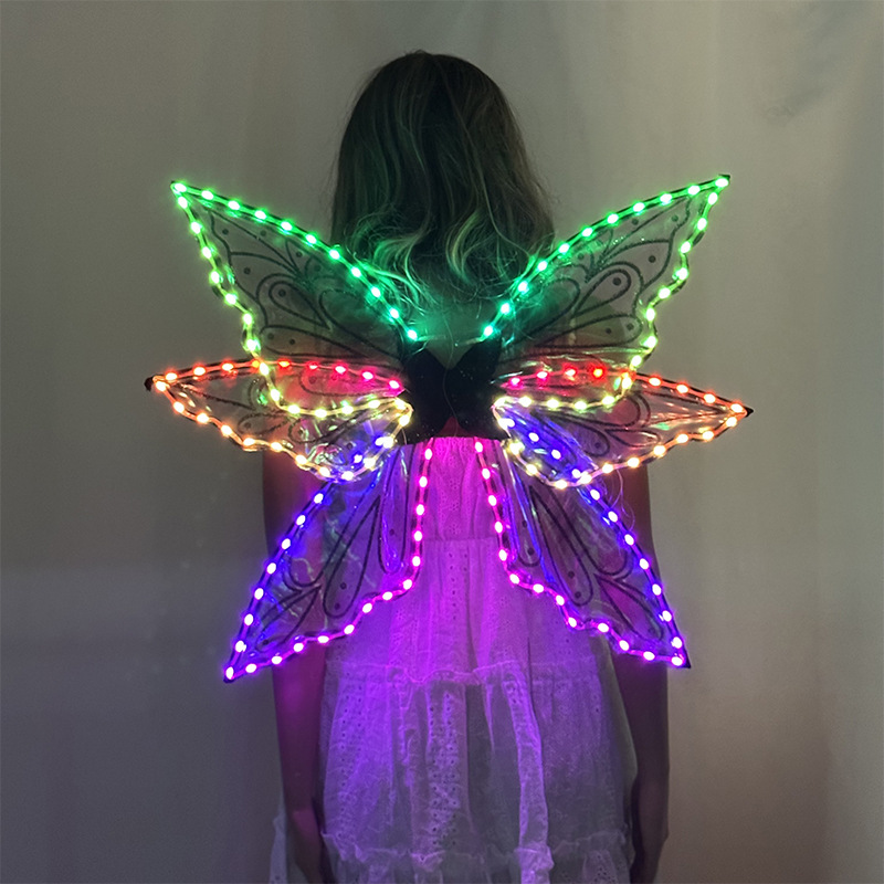 LED color fantasma agua negro estampado polvo mariposa brillante alas APP teléfono móvil control remoto fiesta escenario accesorios de vestir