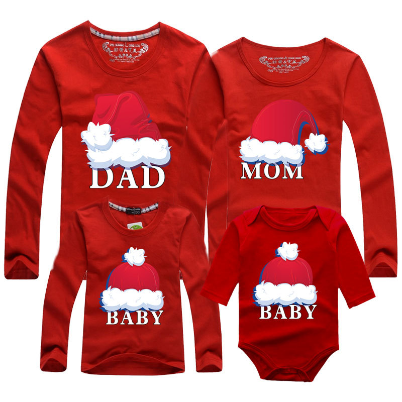 Feliz Navidad Año Nuevo familia transfronteriza padre-hijo pareja de algodón rojo de manga larga Camiseta bebé mono mameluco