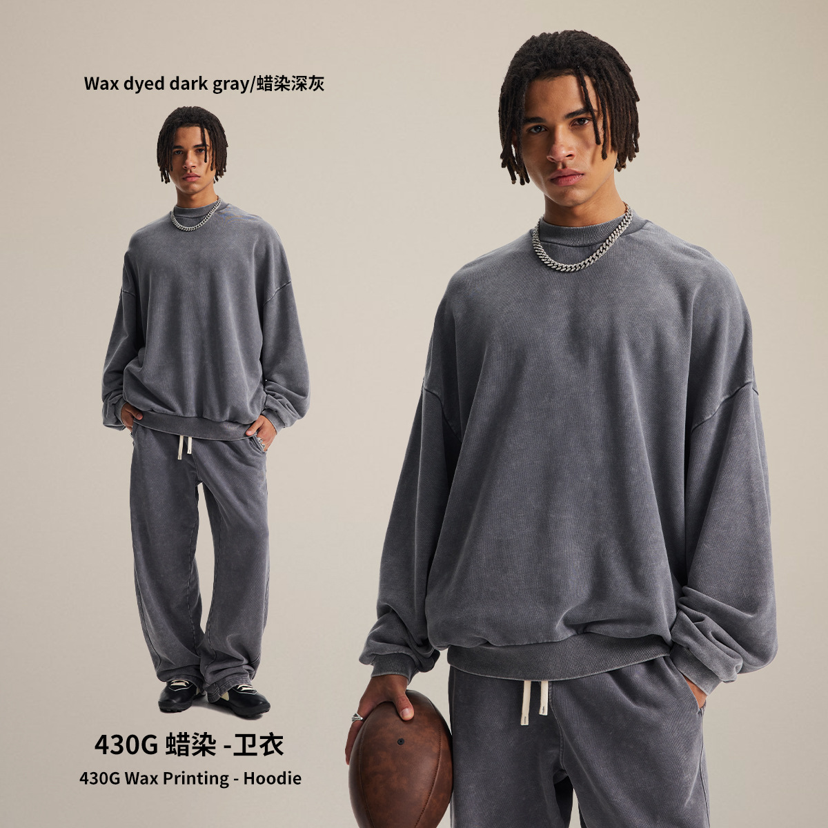 Chain tide hombre| Fuente de venta directa para hacer viejas camisetas parejas set de algodón batim lavado camisetas de cuello redondo pantalones para hombres