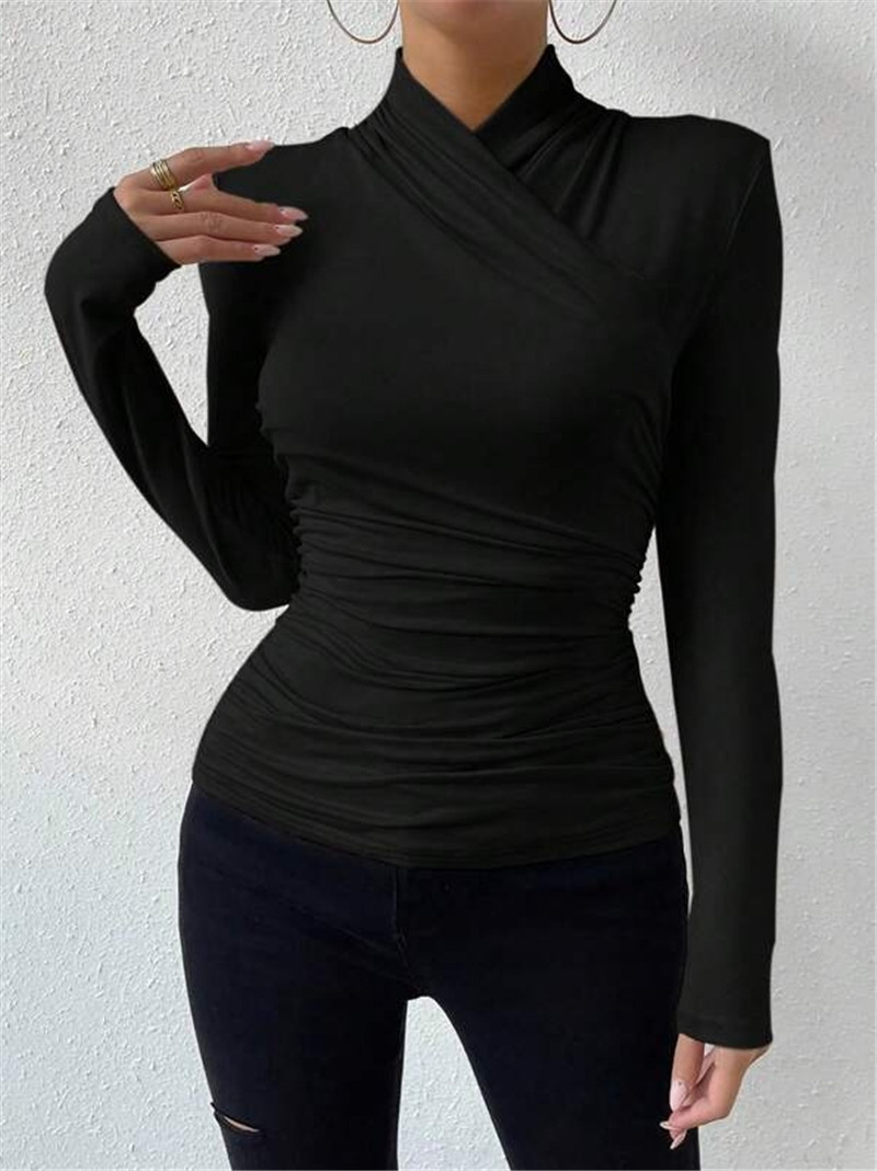 Streetwear Style Wholesale Women's Streetwear Solid Color Long Sleeve Pleated Blouses