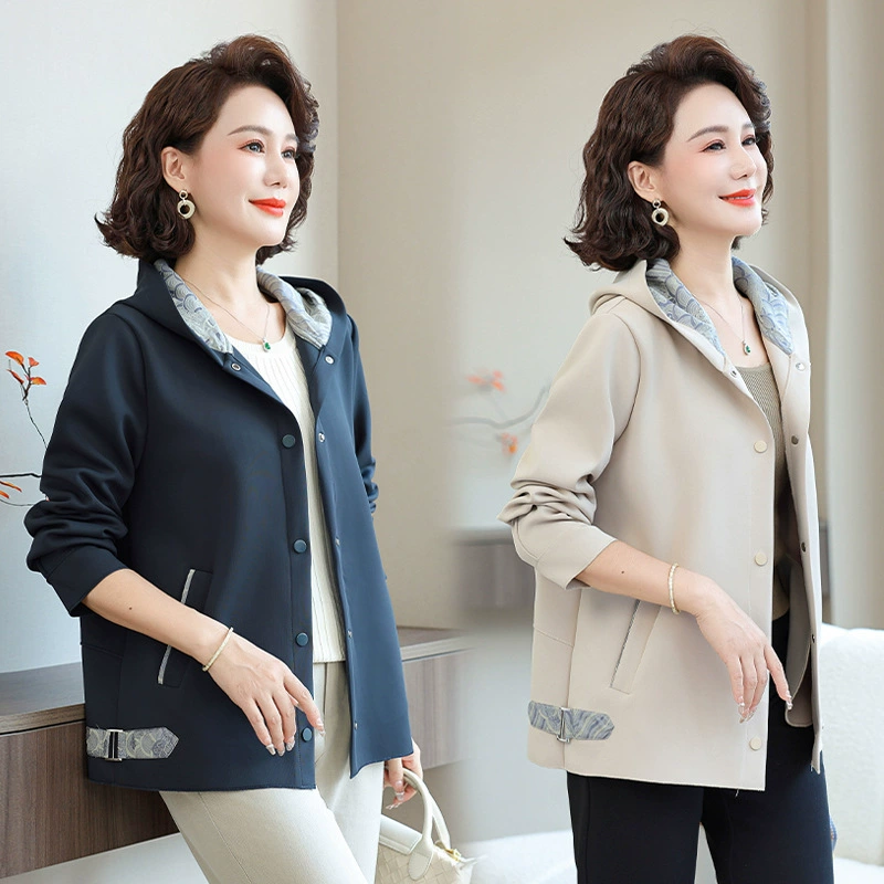 Мама осень 2025 новый модный плащ куртка 40 лет 50 лет средняя и пожилая женщина весна и осень куртка с капюшоном среднего возраста