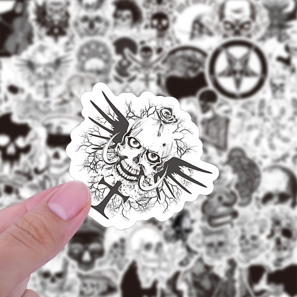 50 blanco y negro gótico cráneo graffiti moda fresco pegatinas decorativas monopatín guitarra caja del teléfono equipaje refrigerador