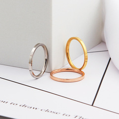 Cross-border European and American Stainless Steel Ring for Women, 2mm Inner Ball, Outer Flat Surface, Ultra-Thin, Japanese and Korean Style Minimalist Jewelry, 18K Titanium Steel
