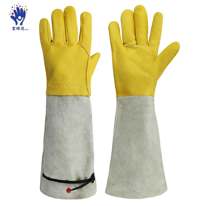 跨境出口羊皮园艺长款防刺防切割隔热二层牛皮电焊劳保手套