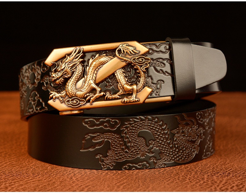 Wholesale Men's Fashion Genuine Leather Z-Dragon Belt measurements and detail photo 1