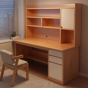 Solid Wood Desk Student Home Study Desk Bedroom Bookshelf Integrated Desk Bookcase Drawer Adult Computer Desk