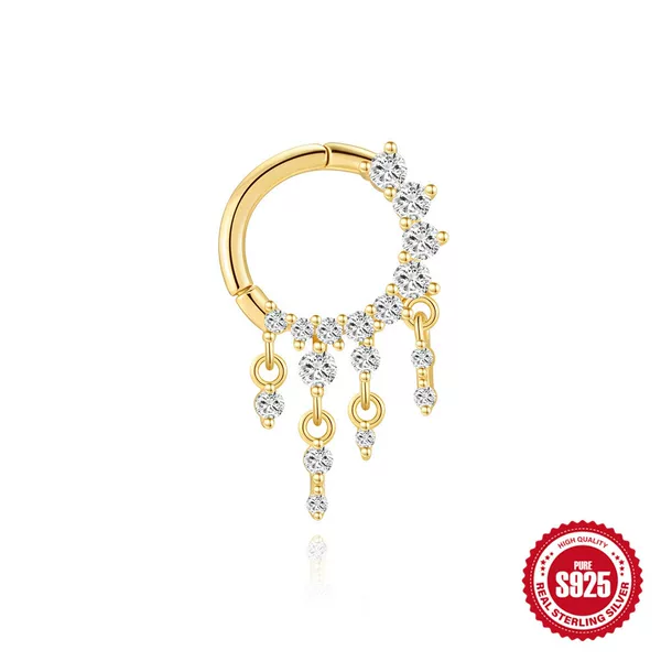 S925 Sterling Silver Classic Tassel Chain Diamond-Encrusted Ear Cuff Piercing Hoop Earrings European and American Fashion Versatile Earrings for Women
